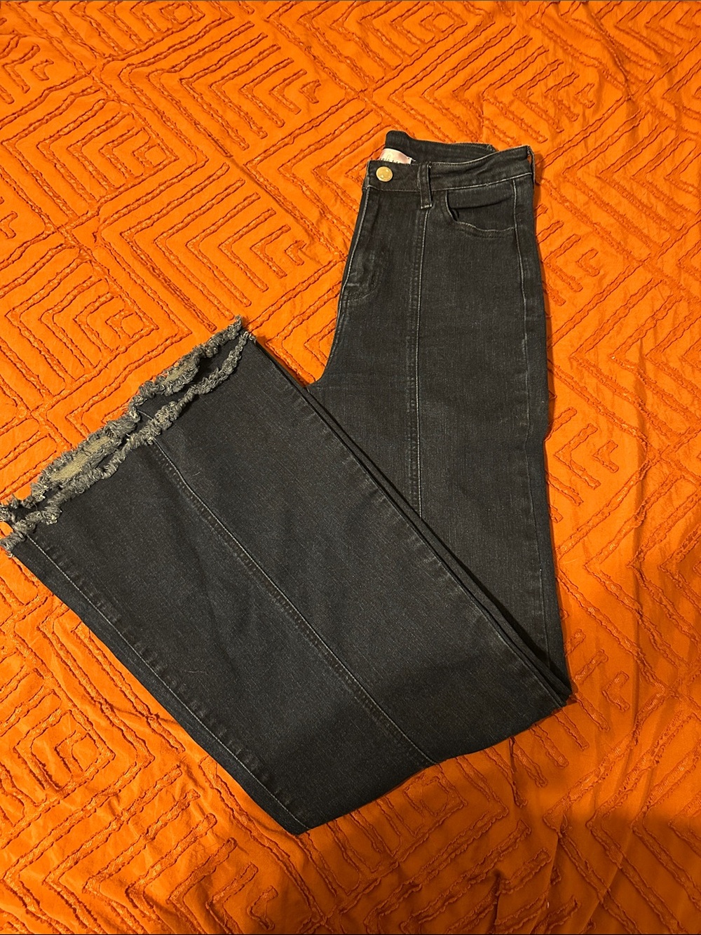 High-Rise Wide Leg Jeans with Frayed Hem